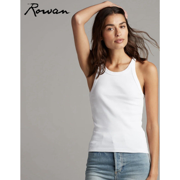 Rowan Women's Pruitt 100% Cotton White Racerback Tank S Minimalist Casual USA - Picture 1 of 9